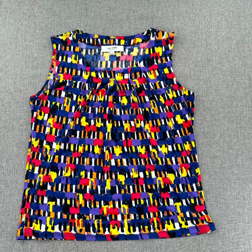 Jones Studio Separates Blouse Sleeveless Multicolor Large Stretch Polyester Span
